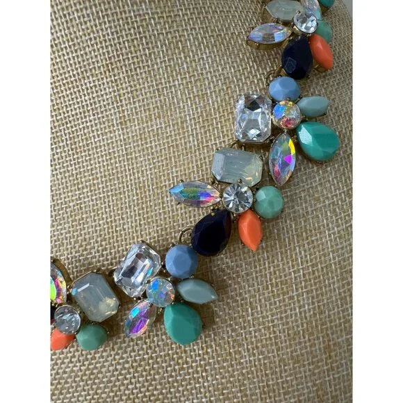 J. Crew Statement Necklace With Colorful Floral Crystal Design & Gold-Tone Chain - Picture 4 of 8